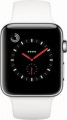 Apple - Apple Watch Series 3 (GPS + Cellular), 42mm Stainless Steel Case with Soft White Sport Band - Stainless Steel