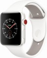 Apple - Apple Watch Edition (GPS + Cellular), 42mm White Ceramic Case with Soft White/Pebble Sport Band - White Ceramic