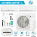 Winado - 28000 BTU 20 SEER2 Tri 3 Zone AC Ductless Mini Split Air Conditioner & Heat Pump -9K+9K+18K,Wifi w/24.6 Ft Copper Line - White