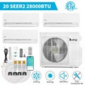 Winado - Wifi 28000 BTU Tri Zone AC Ductless Mini Split Air Conditione & Heater 2 x9000 BTU+12000 BTU w/24.6 Ft Copper Line Set - White