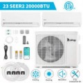 Winado - 20000 BTU Wifi 2 Zone 12K + 12K AC Ductless Mini Split Air Conditioner & Heat Pump 23 SEER2 w/24.6 Ft Copper Line Set - White