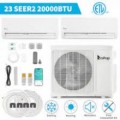 Winado - 38000 BTU Dual 2 Zone AC Ductless Wifi Mini Split Air Conditioner & Heat Pump 12000 + 24000 BTU Full Set- 20 SEER2 - White