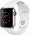 Apple - Apple Watch Series 3 (GPS + Cellular), 38mm Stainless Steel Case with Soft White Sport Band - Stainless Steel